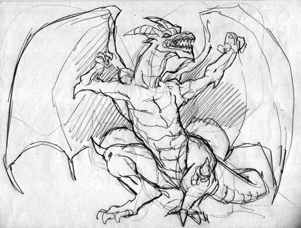 Primo bozzetto del drago Majestos